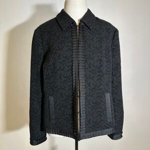 Coldwater Creek Black Damask Floral Sparkle Pleated Blazer Jacket Womens Size PL